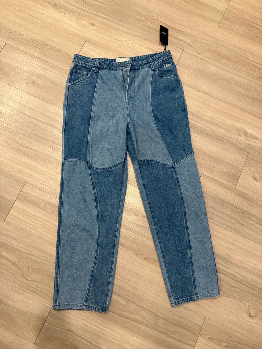 Dime Two-Tone Patchwork Straight Jeans